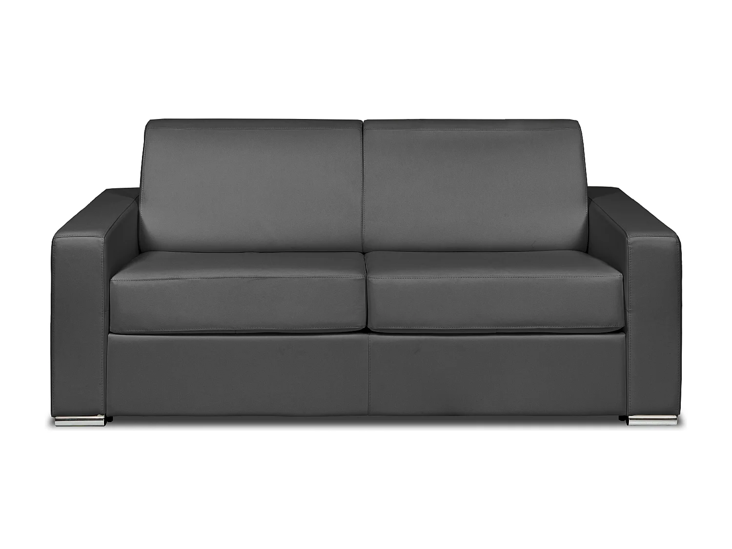 Express-driezitsslaapbank van grijs leer - Bed 140 cm - Matras 22 cm - CALITO