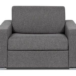 Convertibele fauteuil in antracietkleurige gemêleerde stof. Slaapgedeelte 70 cm. Matras 14 cm. CALITO