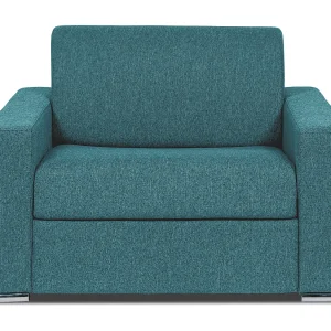 Convertibele fauteuil in gemêleerde blauwe stof – Slaapgedeelte 70 cm – Matras 14 cm – CALITO