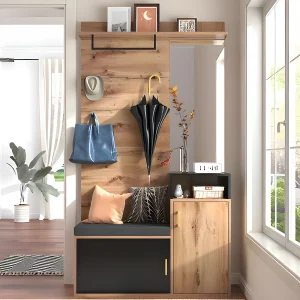 Halbank met Spiegel en Schoenenkast – Natuurlijk & Zwart – Ruim en Elegant Halbank met Spiegel en Schoenenkast – Natuurlijk & Zwart – Ruim en Elegant