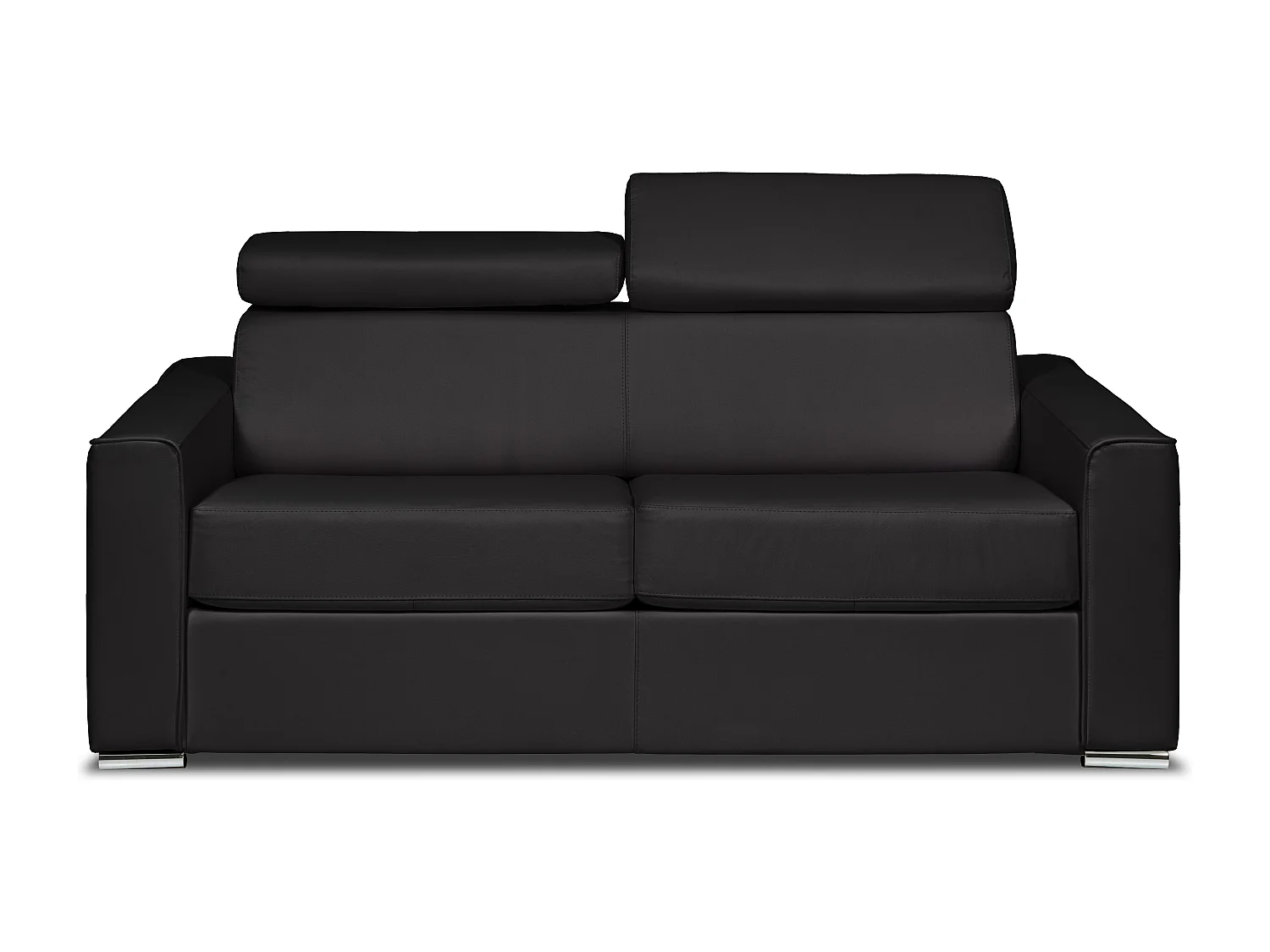 Driezitsslaapbank express van zwart leer - Bed 140 cm - Matras 14 cm VIZIR