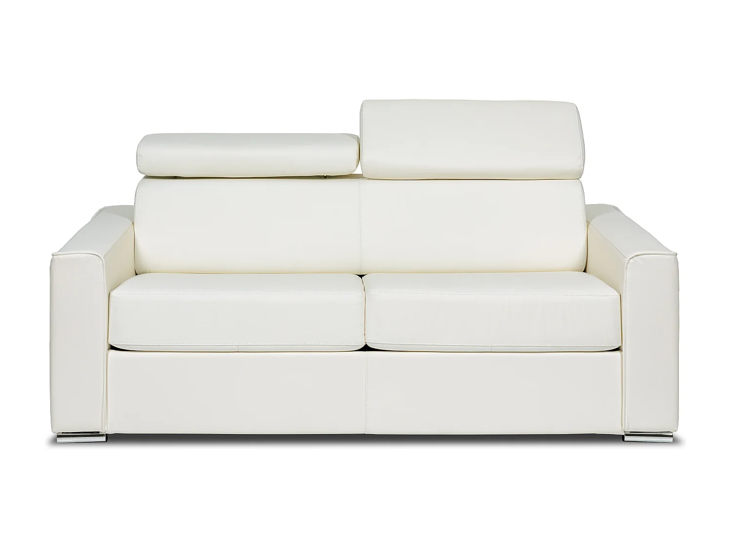 Driezitsslaapbank express van wit leer - Bed 140 cm - Matras 18 cm - VIZIR