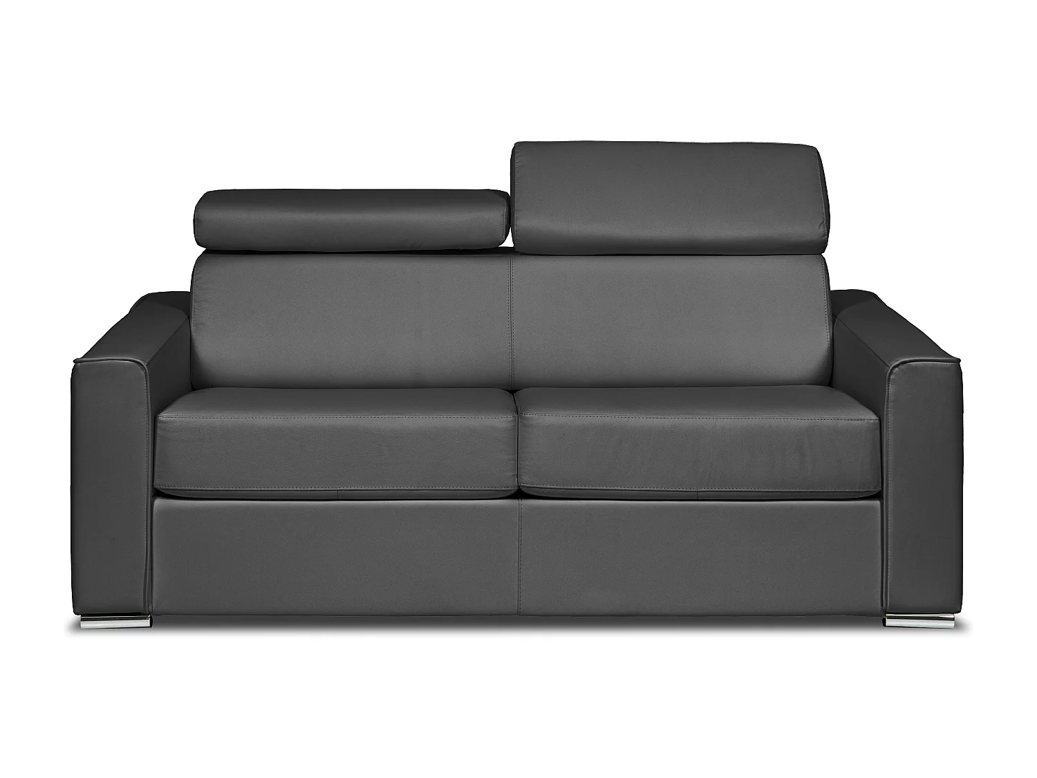 Driezitsslaapbank express van grijs leer - Bed 140 cm - Matras 14 cm - VIZIR