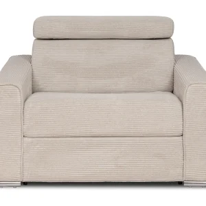Express-slaapfauteuil van beige ribfluweel – Bed 70 cm – Matras 14 cm VIZIR