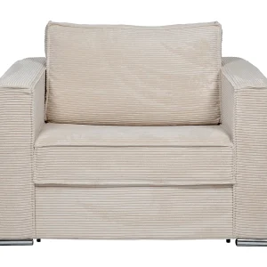 Express-slaapfauteuil van beige ribfluweel, bed 70 cm, LORETO