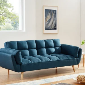 Driezits slaapbank van stof LOELINE – Blauw Driezits slaapbank van stof LOELINE – Blauw