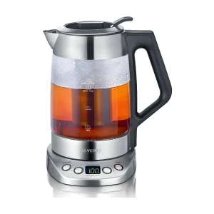 Elektrische theepot Severin WK 3479 van geborsteld roestvrij staal met 5 voorgeprogrammeerde infusieprogramma's en variabele temperatuur
