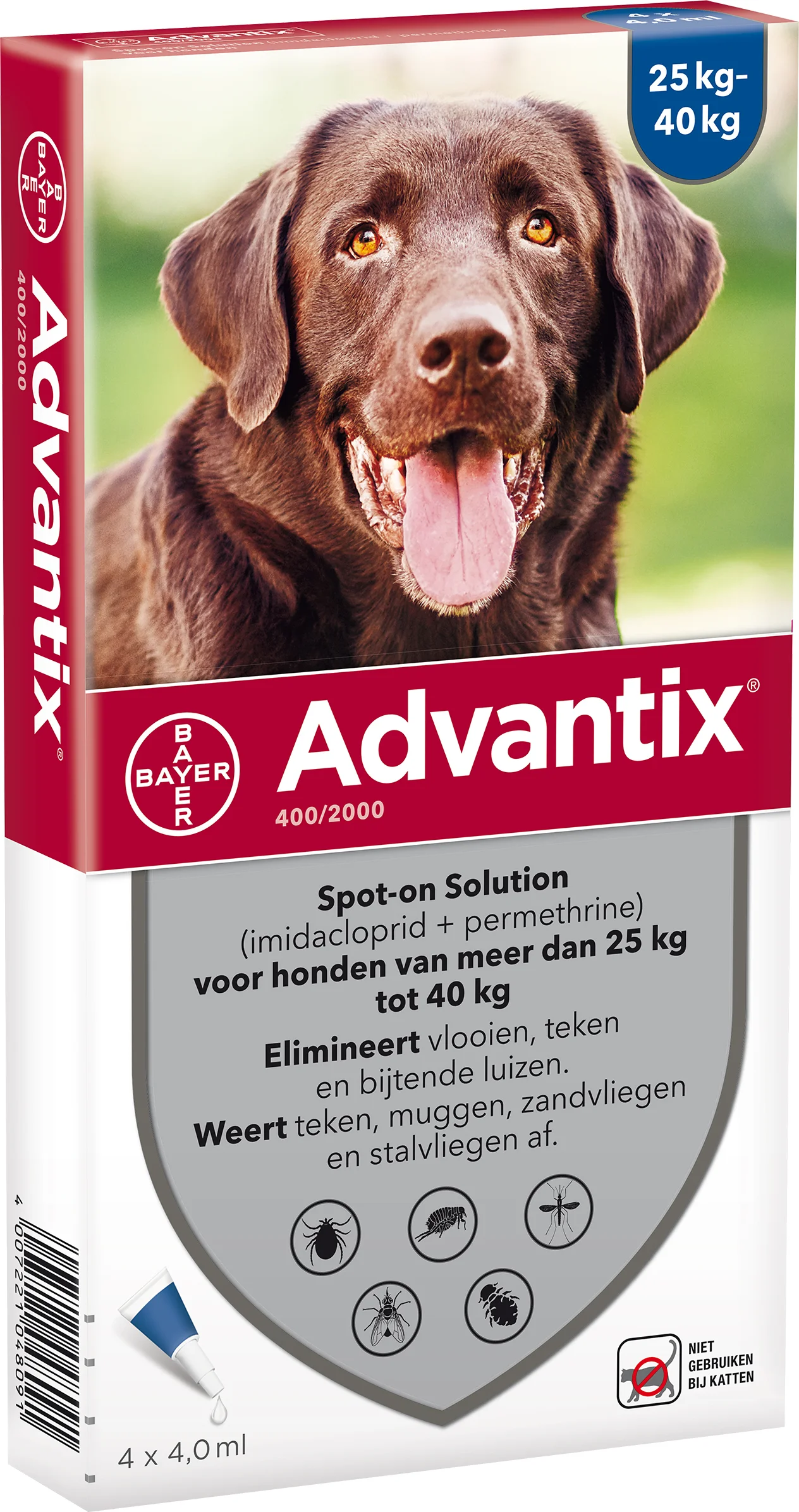 Advantix Spot-on 400 anti vlooien- en tekenmiddel 4 pipetten 25 – 40 kg