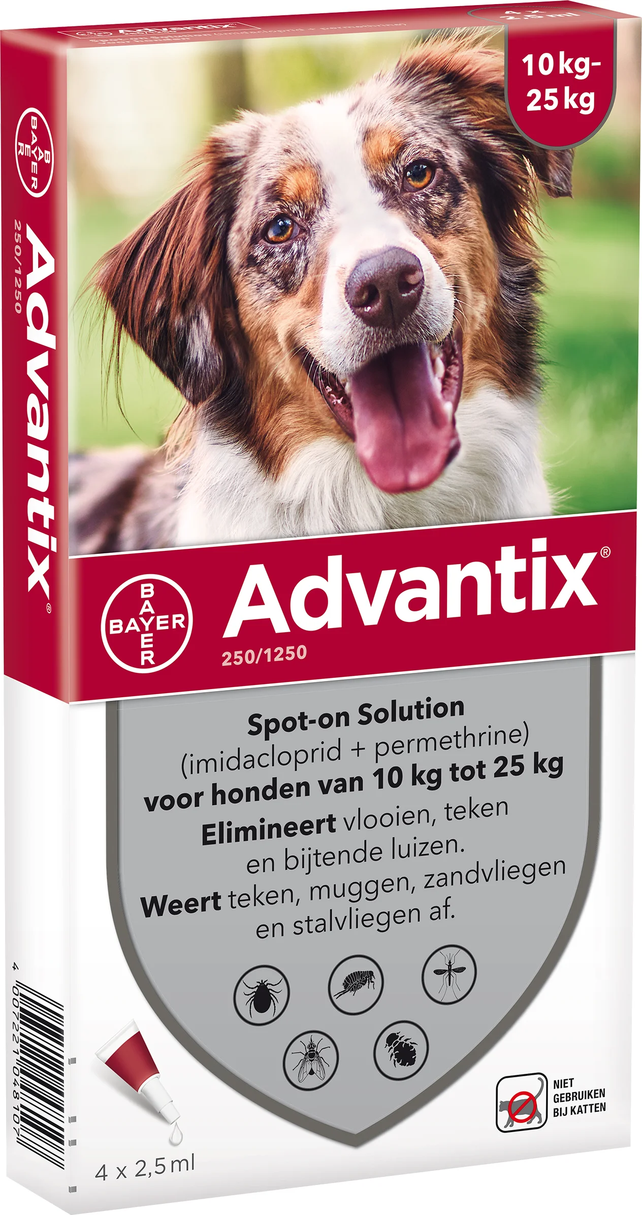 Advantix Spot-on 250 anti vlooien- en tekenmiddel 4 pipetten 10 – 25 kg