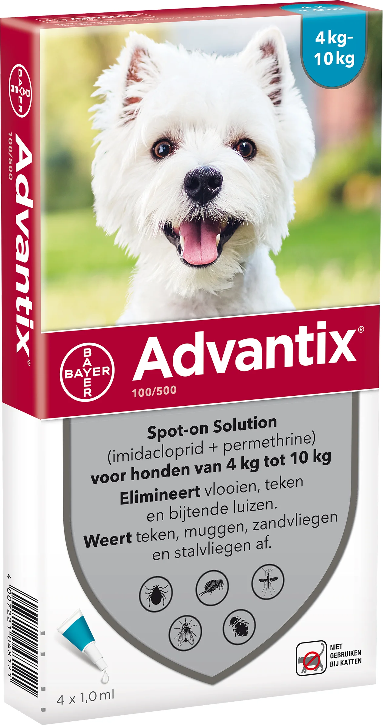 Advantix Spot-on 100 anti vlooien- en tekenmiddel 4 pipetten 4 -10 kg