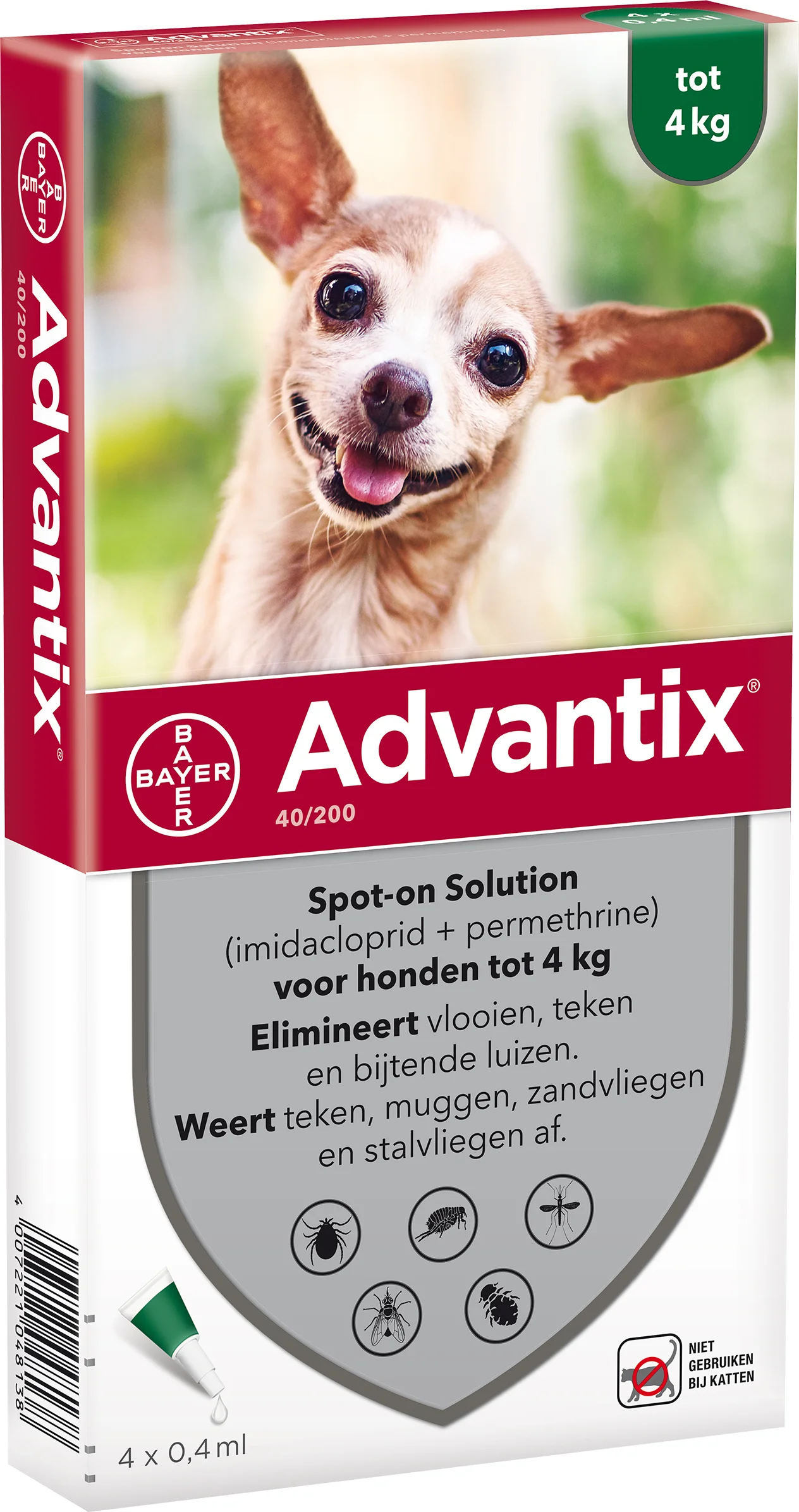 Advantix Spot-on 40 anti vlooien- en tekenmiddel 4 pipetten 1,5 – 4 kg