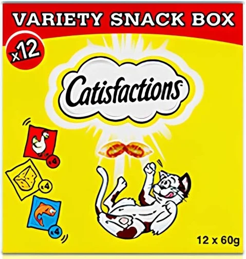 Catisfactions kattensnack kip / kaas / vis 60 g 12 stuks