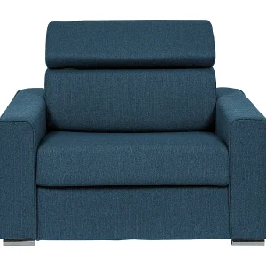 Express-slaapfauteuil van blauwe stof – Bed 70 cm – Matras 14 cm, VIZIR