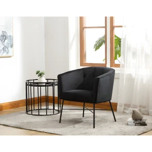 Fauteuil met armleuningen FAKART – 100% polyester – Zwart Fauteuil met armleuningen FAKART – 100% polyester – Zwart