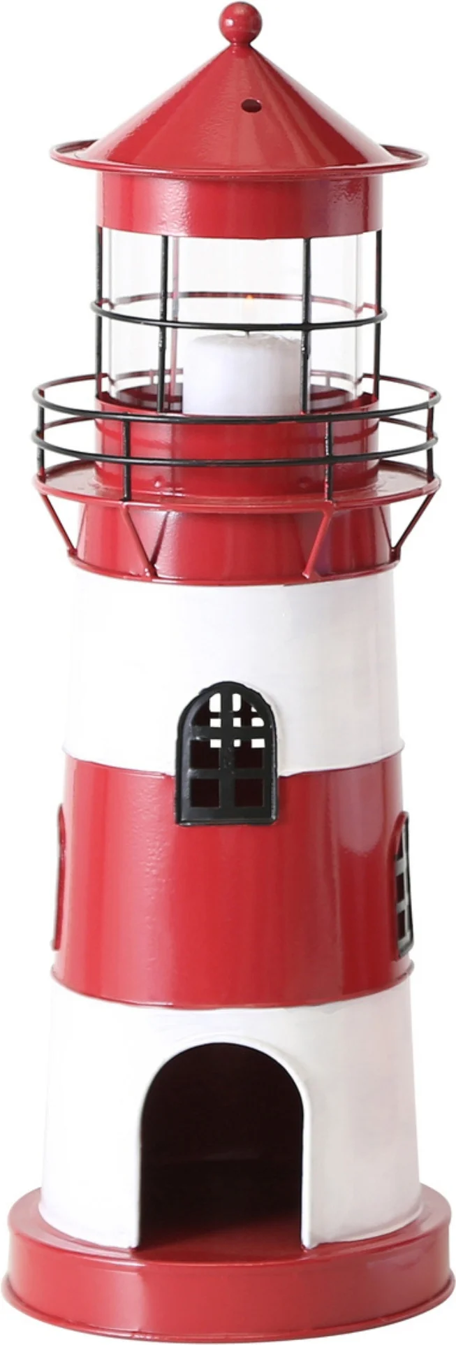 Boltze windlicht Leuchtturm rood / wit D 15 H 42 cm