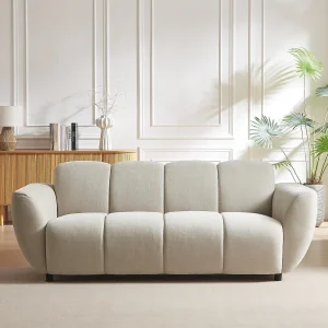 Driezitsbank van beige stof met gewatteerd effect JULORI Driezitsbank van beige stof met gewatteerd effect JULORI