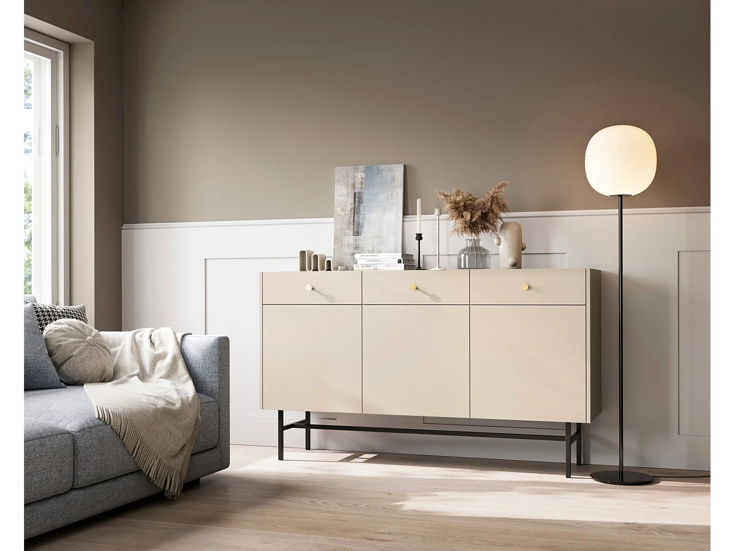 Dressoir 3 deuren - 3 laden - 155 cm - grijs - DIVENOS