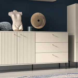 Dressoir 2 deuren – 3 laden – 160 cm – beige – CALETTO Dressoir 2 deuren – 3 laden – 160 cm – beige – CALETTO