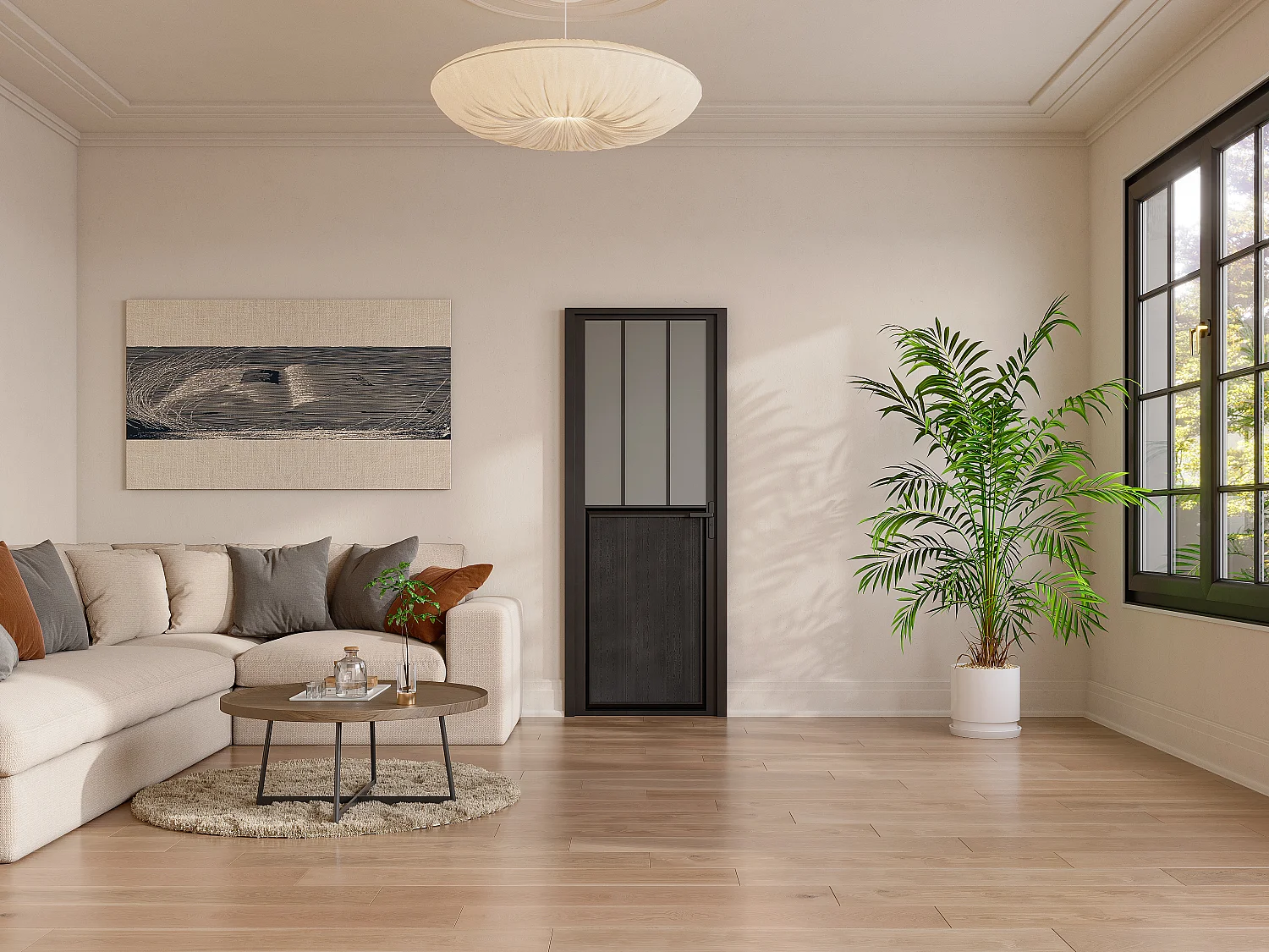 Zwarte deur van aluminium, mdf en mat glas - H204 x B73 cm - ERMELO
