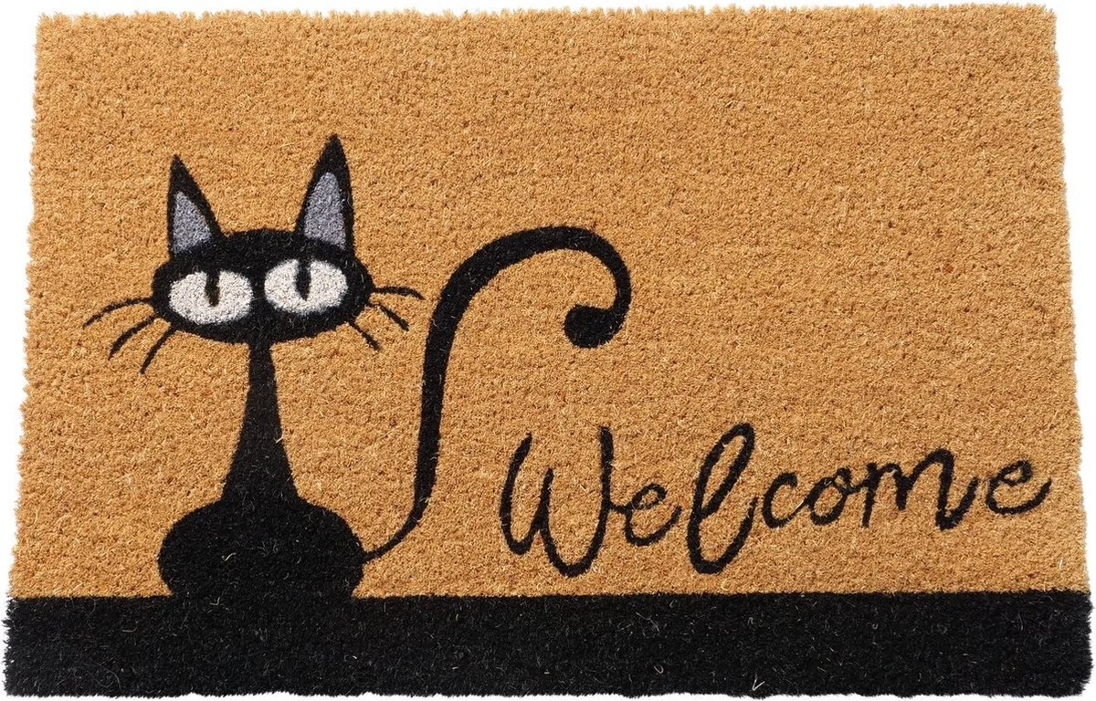 Boltze kokosmat welcome kat bruin / zwart 60 x 40 cm