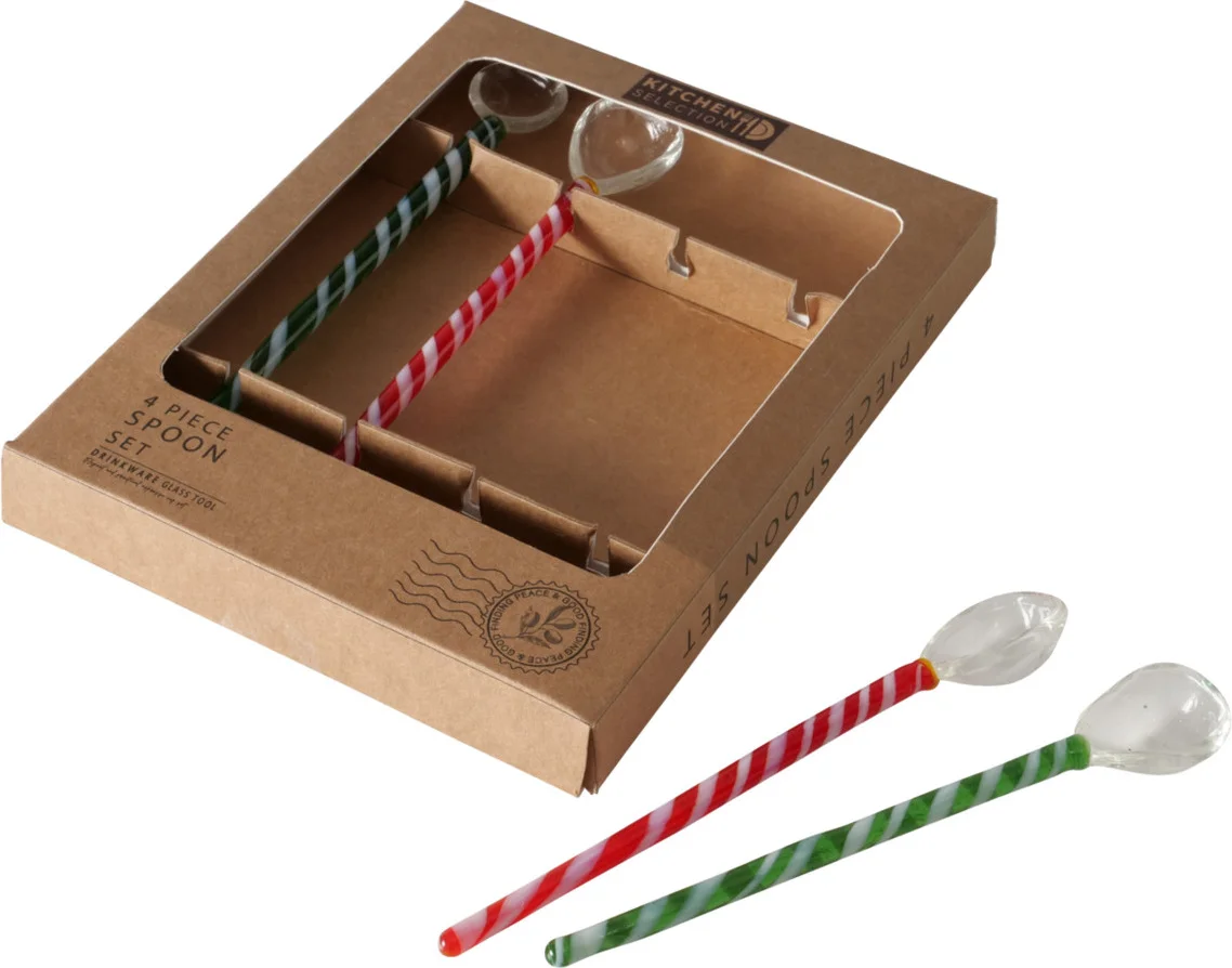 Boltze lepel Swirly groen / rood H 16,5 cm 4 stuks