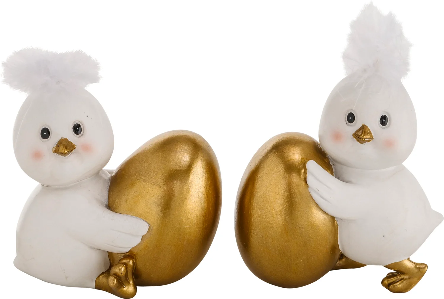 Boltze paasdecoratie Chicky kuiken goud / wit 10 x 7 x 11 cm 2 stuks