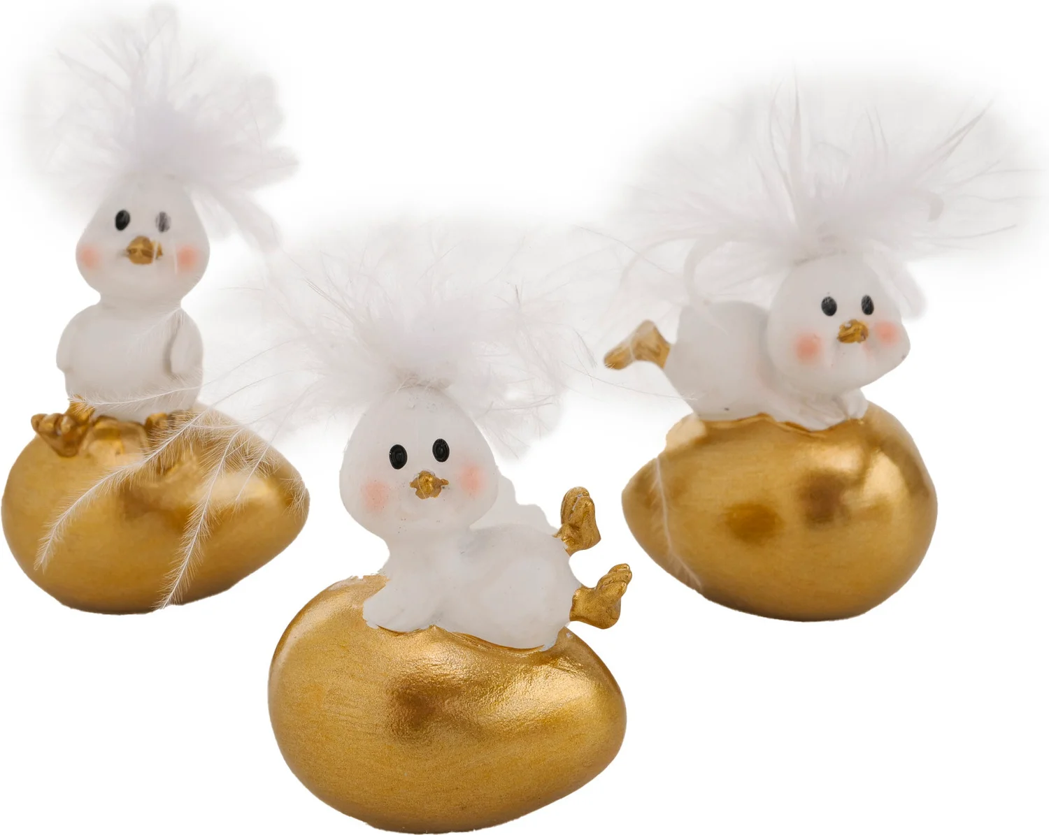 Boltze paasdecoratie Chicky kuiken goud / wit 3,5 x 2,5 x 5 cm 3 stuks