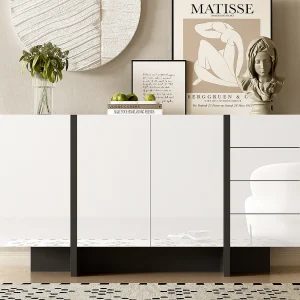 Dressoir 2 deuren en 4 lades – glanzende uitstraling – Wit & Zwart Dressoir 2 deuren en 4 lades – glanzende uitstraling – Wit & Zwart