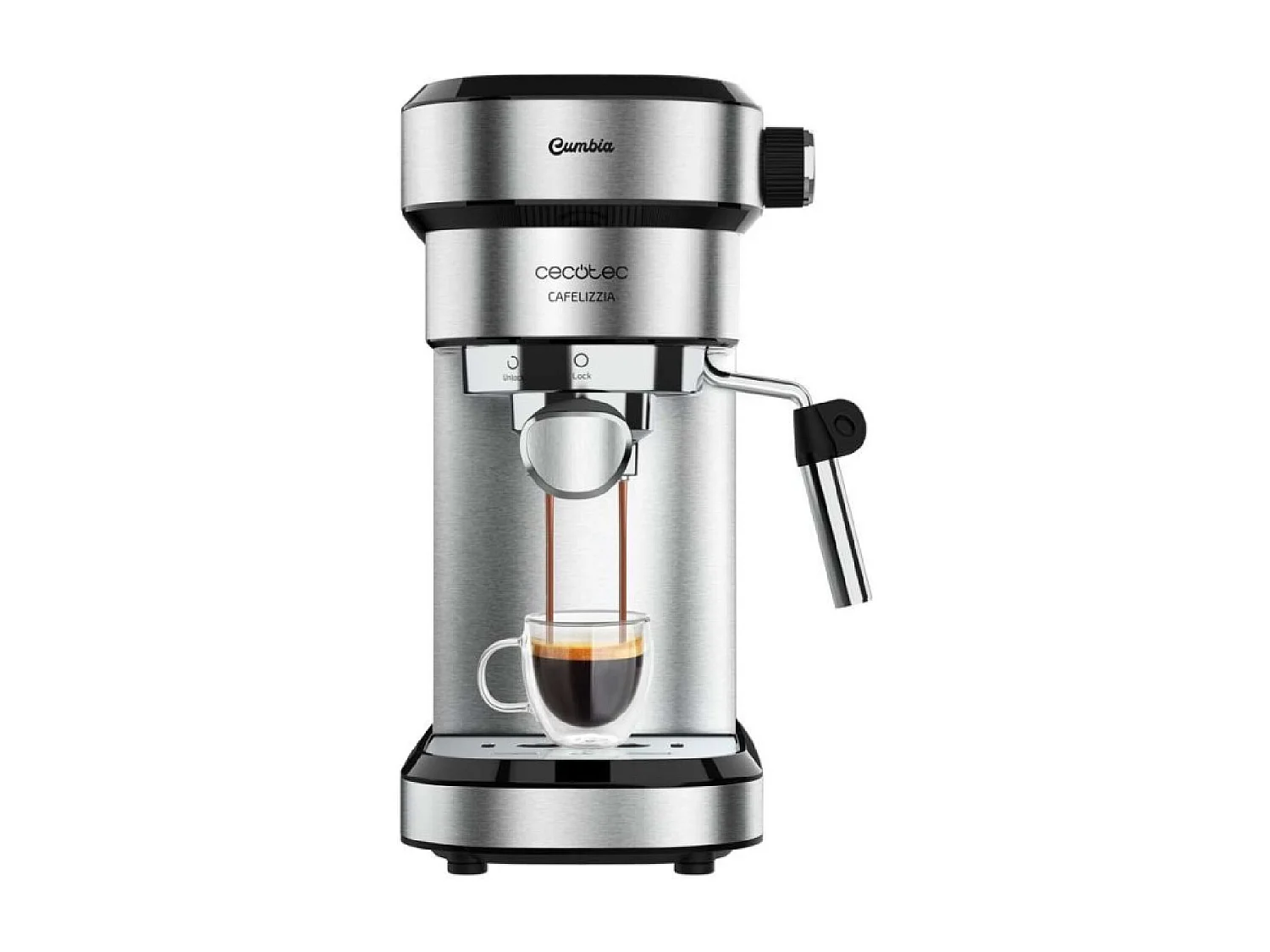 Espressomachine Cecotec Cafelizzia Steel 1350W, 20 Bar, Dubbele Uitloop, Reservoir 1,2L, Zilver Roestvrij Staal