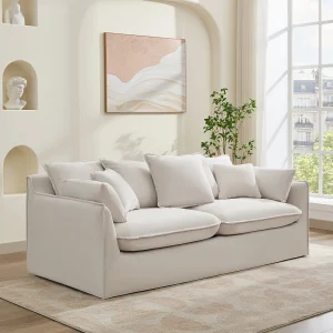 Driezitsbank van beige stof met extra kussens CABORNI Driezitsbank van beige stof met extra kussens CABORNI