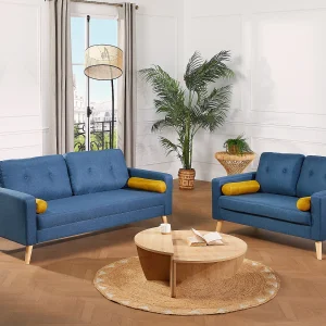Driezitsbank TATUM van stof – Blauw – Koop goedkoop online