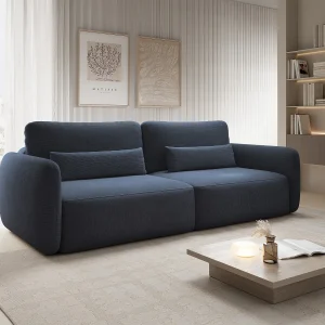 Driezitsslaapbank van marineblauwe stof met textuur VOPOZA