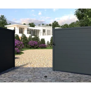 Draaipoort van aluminium NAZARIO antraciet -L355 x 181 cm – Koop nu goedkoop online