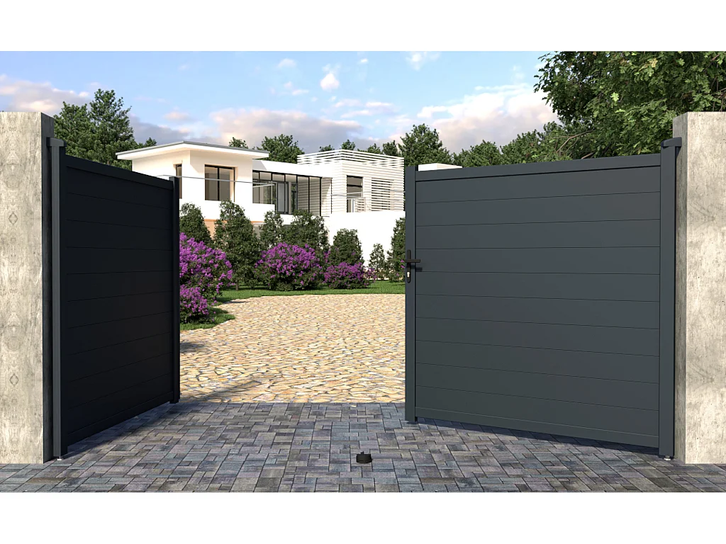 Draaipoort van aluminium NAZARIO antraciet -L355 x 181 cm - Koop nu goedkoop online