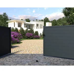 Draaipoort van aluminium NAZARIO antraciet – L397 x 166 cm- Koop nu goedkoop online