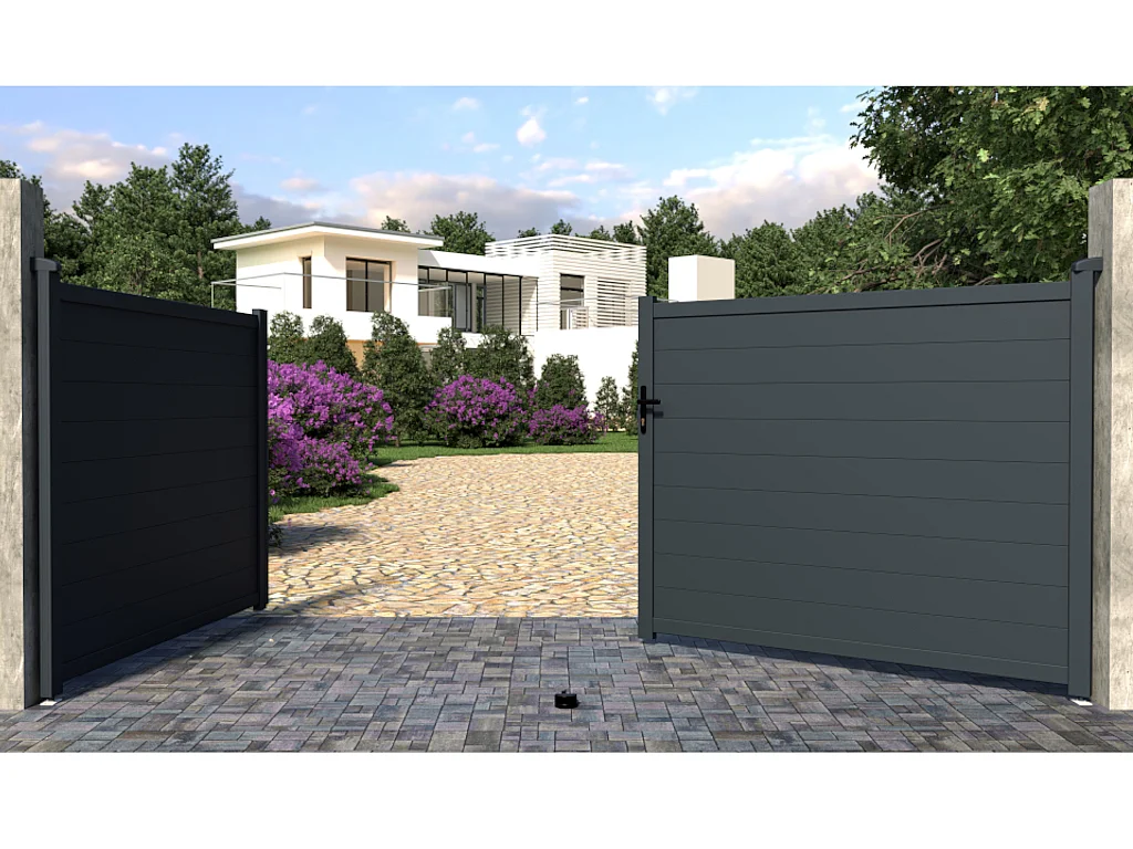 Draaipoort van aluminium NAZARIO antraciet - L397 x 166 cm- Koop nu goedkoop online