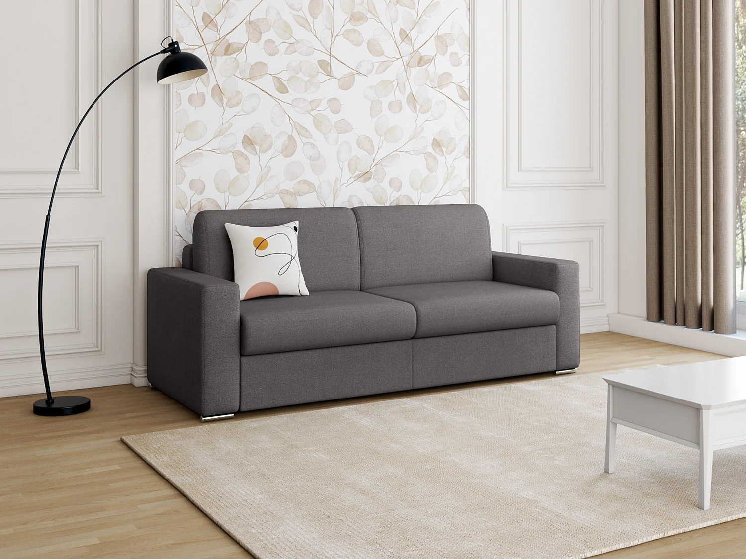 Driezitsslaapbank express - 18 cm matras in antraciet gemêleerde stof CALITO