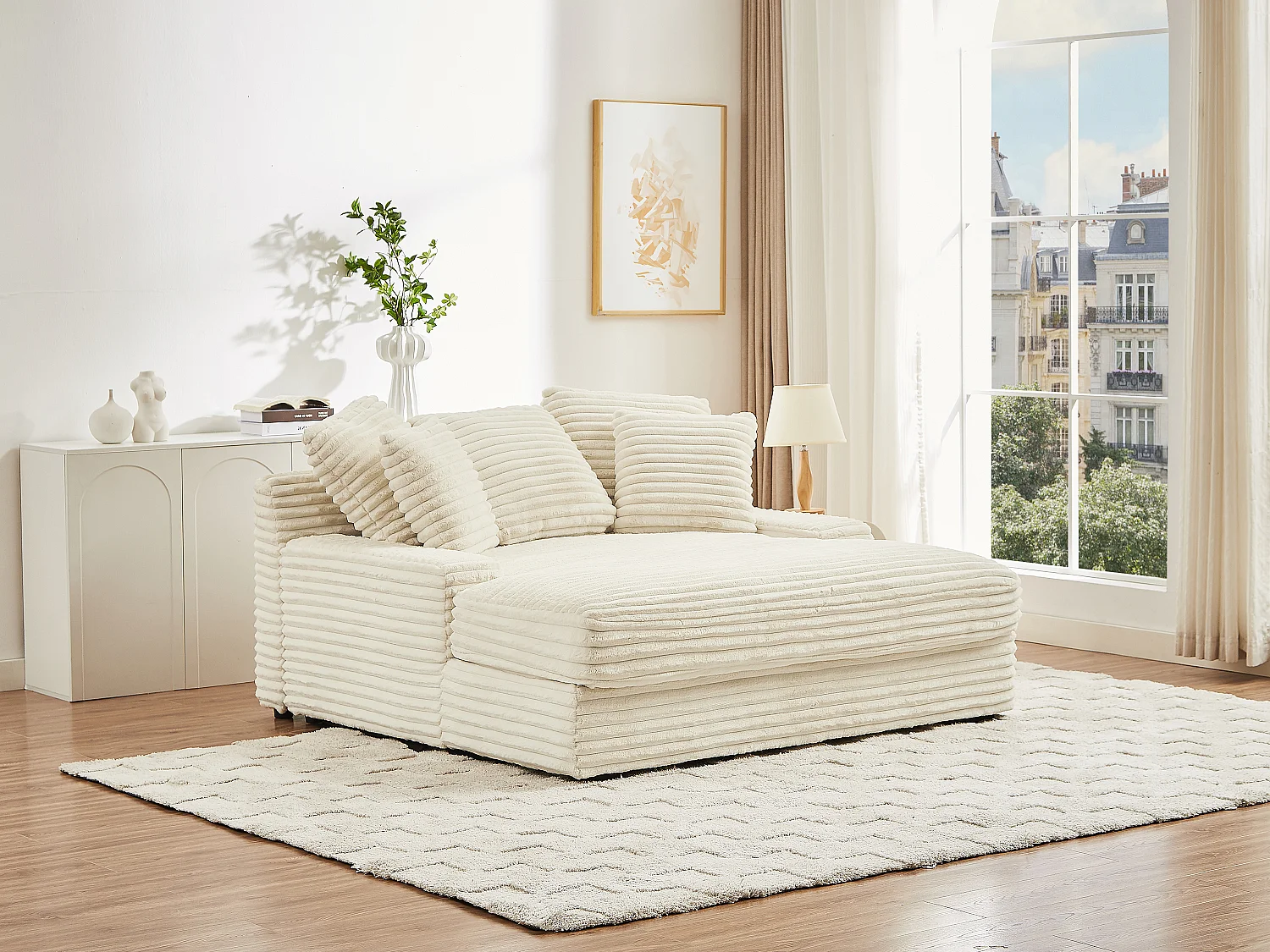 Tweezits-meridienne grof beige ribfluweel ESARTO van Pascal Morabito