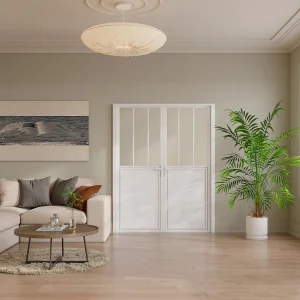 Omkeerbare witte deur, mdf en gehard glas – 2 x H204 x B73 cm – ERMELO Omkeerbare witte deur, mdf en gehard glas – 2 x H204 x B73 cm – ERMELO