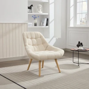 Gecapitonneerde fauteuil in Scandinavische stijl met beige stof LUOSTO Gecapitonneerde fauteuil in Scandinavische stijl met beige stof LUOSTO