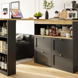 Dressoir、Draaibare en uittrekbare barkast – 4 laden en 4 vakken – Zwart Dressoir、Draaibare en uittrekbare barkast – 4 laden en 4 vakken – Zwart