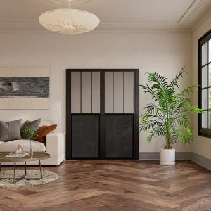 Omkeerbare deur, zwart en gehard glas – 2 x H204 x B93 cm – ERMELO Omkeerbare deur, zwart en gehard glas – 2 x H204 x B93 cm – ERMELO