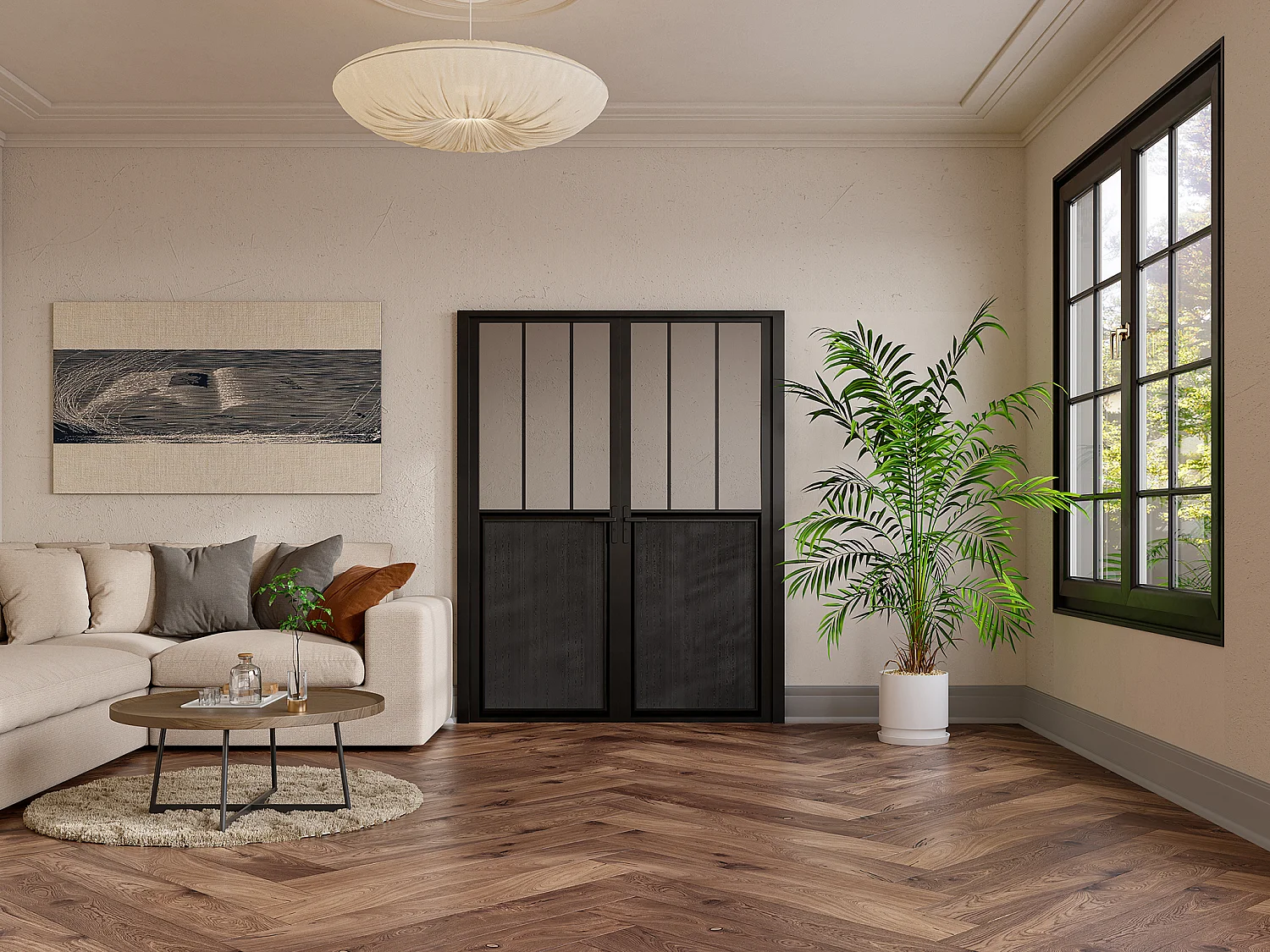 Omkeerbare deur, zwart en gehard glas - 2 x H204 x B93 cm - ERMELO