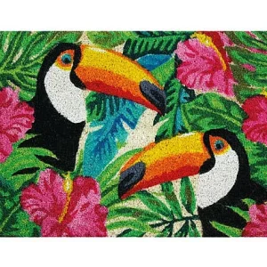 Gebleekte kokosvezel tapijt met toekan motief 40x60cm voor binnen/buiten onder afdak Gebleekte kokosvezel tapijt met toekan motief 40x60cm voor binnen/buiten onder afdak