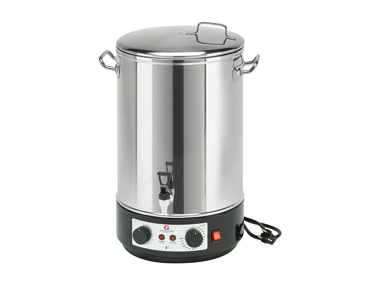 Elektrische roestvrijstalen sterilisator 32L voor 10 potten van 1L met timer, thermostaat 30-110°C en aftapkraan