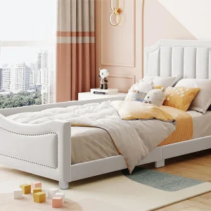Eenpersoonsbed 90x200cm voor kinderen – fluwelen slaapbank – Beige
