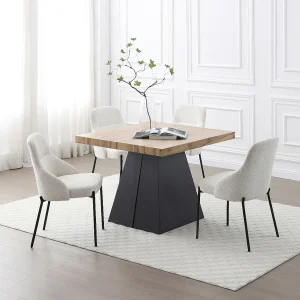 Uitschuifbare eettafel 4 tot 10 plaatsen van mdf en metaal – Naturel en zwart – EMELIA