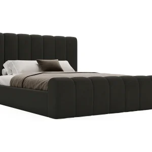 Emporius bed 160×200 Valetta – tweepersoonsbed met opbergruimte, luxe bed met lattenbodem en bedlade – Gestoffeerd bed 160×200 – Zwart (Amor Velvet 4322)