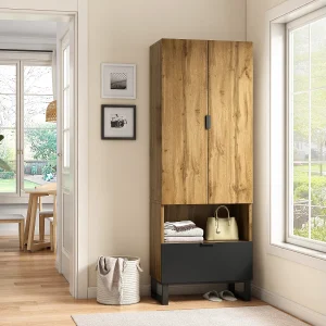 Entreegarderobe met 2 deuren, 1 nis en 1 lade – Spaanplaat – Naturel Entreegarderobe met 2 deuren, 1 nis en 1 lade – Spaanplaat – Naturel