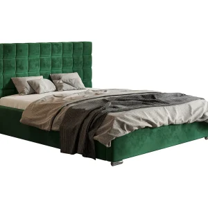 Emporius gestoffeerd bed 180×200 met opbergruimte Noris – tweepersoonsbed, lattenbodem – Groen (Amor Velvet 4311)
